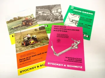 5x Original Prospekt Stockey & Schmitz Anbaugeräte für Traktoren John Deere
