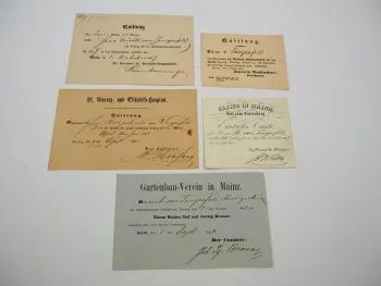 5x Quittung Mainz 1851 - 63 Freiherr von Jungenfeld Casino Zeitschrift Hospital