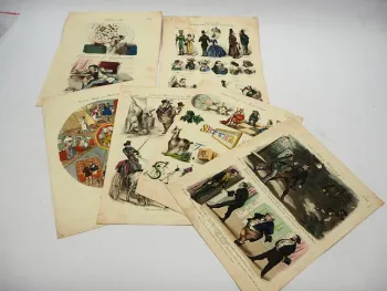 6 Blätter Kolorierte Kupferstiche A. Bäuerle Wien Büro der Theaterzeitung ca. 1850