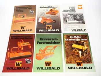 6x Orig. Prospekt Willibald Anbaugeräte für z.B. Unimog Forstwirtschaft ca. 1990