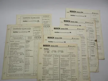 7x Original Bosch Service-Liste für General Motors Holden PKW EH FJ FC 1953-1964