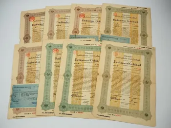8x alte Wertpapiere Schlesischer landschaftlicher Goldpfandbrief Breslau 1925/27