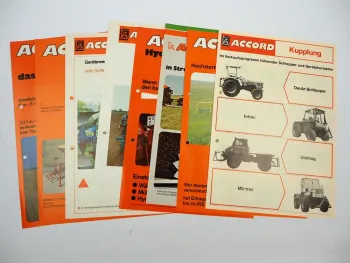 8x Original Prospekt Accord Landtechnik für Deutz Unimog MBtrac ca. 1981/82
