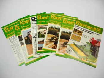 8x Original Prospekt Eberhardt Pflugfabrik Landtechnik Egge Pflug Grubber 1980er