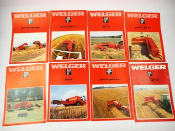 8x Original Prospekt Welger AP Aufsammelpressen RP Rollpressen 1970/80er Jahre