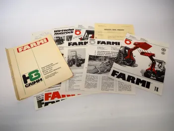 8x Original Prospekte Farmi Normet Anbaugeräte Unimog MB-trac Forst Bau Land