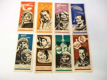 8x Werbung DDR Sparkasse Kosmonauten CCCP USA 1964/65 DEWAG Berlin