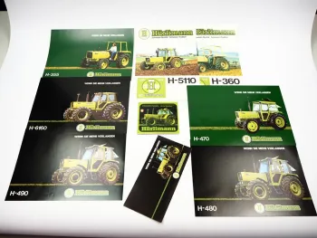 9x Original Prospekt Flyer Aufkleber Hürlimann H-355 - 6160 Schlepper 1979/1981
