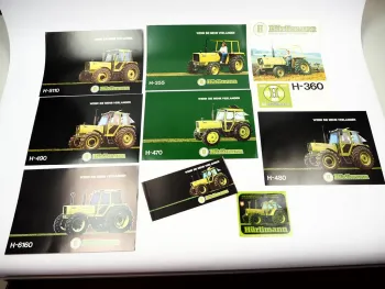 9x Original Prospekt Flyer Aufkleber Hürlimann H-355 - 6160 Traktor 1979/1981