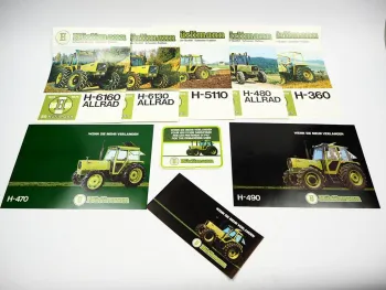 9x Original Prospekt Flyer Aufkleber Hürlimann H-360 - 6160 Traktor 1979/81
