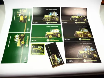 9x Original Prospekt Flyer Aufkleber Hürlimann H-360 - 6160 Traktor 1981