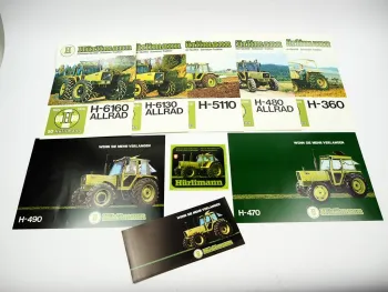 9x Original Prospekt Flyer Aufkleber Hürlimann H-360 - 6160 Traktor ca 1979/81