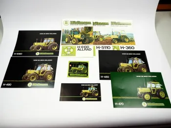 9x Original Prospekt Flyer Aufkleber Hürlimann H-360 bis 6160 Schlepper 1979/1981