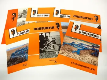9x Original Prospekt Rabewerk verschiedene Anbaugeräte für Traktoren 1970er J.