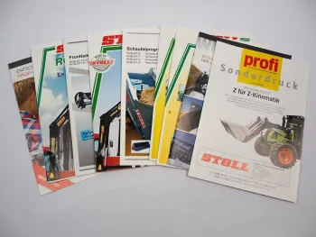 9x Original Prospekt Stoll Frontlader mit Werkzeugen 1990/2000er Jahre
