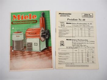 Miele Waschmaschine Waschanlagen Prospekt Preisliste Gütersloh 1952/53