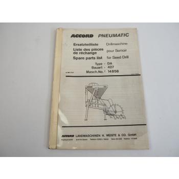 Accord Pneumatic DA 427 Drillmaschine Ersatzteilliste Spare Parts List 1989