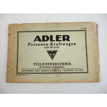 Adler 6/25 PS 6G PKW Ersatzteilkatalog Ersatzteilliste 1925