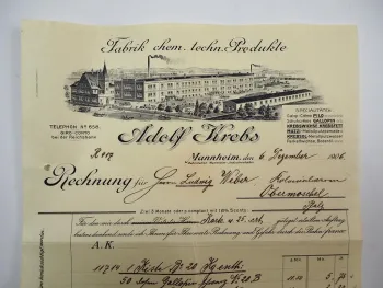 Adolf Krebs Fabrik chemische techn. Produkte Pilo Mannheim Rechnung 6.Dez. 1906
