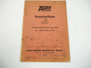 Agria 1300 Motormäher Ersatzteilliste 1956