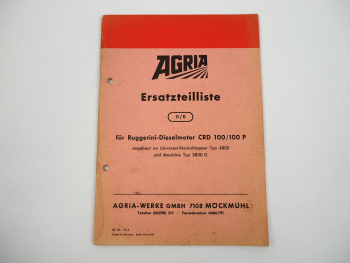 Agria 3800 G 4800 Ersatzteilliste für Motor Ruggerini CRD 100 100P Stand 1970
