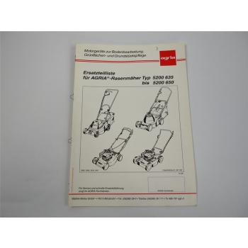 Agria 5200 635 bis 650 Rasenmäher Ersatzteilliste Ersatzteilkatalog 1995