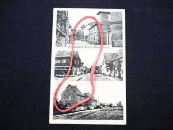 AK Atzendorf Merseburg Geiseltal Dorfstraße Schule 1950 gelaufen