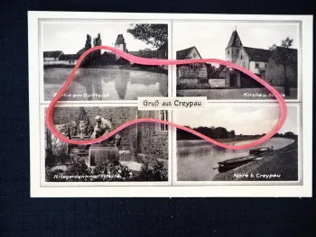 AK Creypau Kreypau Merseburg Dorfteich Fähre Schule Kirche ca. 1935 ungelaufen