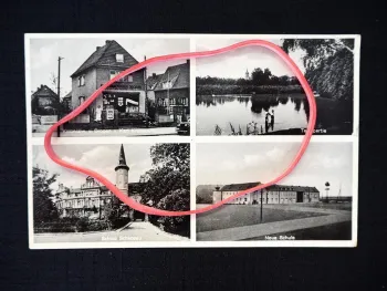 AK Schkopau b. Merseburg Kolonialwaren u. Drogerie K. Kranepuhl 1953 gelaufen