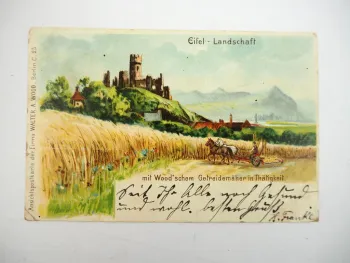 AK Walter Wood Getreidemäher Berlin in Eifel Landschaft 1901
