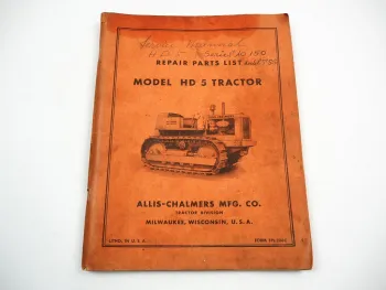 Allis Chalmers HD5 Tractor Ersatzteilliste Spare Parts List ca. 1950er Jahre
