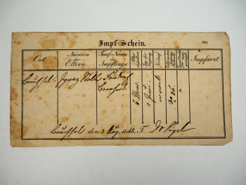 antiker Impfschein von 1842 Bruchsal