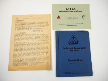 Atlas 600SH Lader Baggergerät Ersatzteilliste Montageanleitung Preisliste 1955