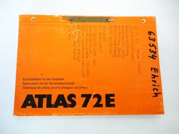 Atlas 72E Radlader Ersatzteilliste Spare Parts List Catalogue pieces 1994