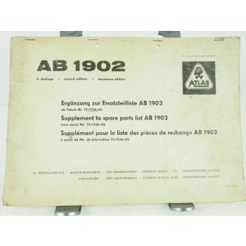 Atlas AB1902 Ergänzung zur Ersatzteilliste Supplement Parts List 10/1973