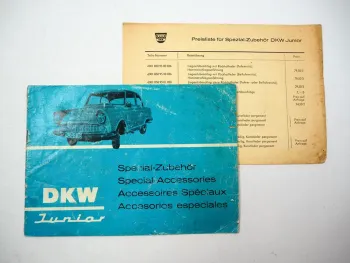 Auto Union DKW Junior Spezial Zubehör Prospekt + Preisliste ca. 1960