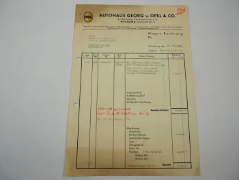 Autohaus Georg von Opel Rekord P1 1.5 Ltr. Limousine Rechnung Würzburg 1957