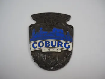 Autoplakette Coburg 1. Gauwertungsfahrt Nordbayern 1953 aus Metall Emaille