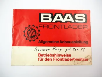 Baas Frontlader Anbauanleitung Betriebsanleitung Bedienung 1978