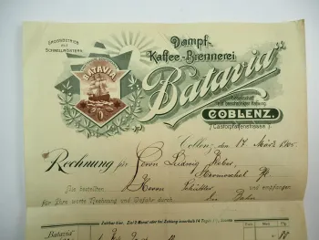 Batavia Dampf Kaffee Brennerei Coblenz Koblenz Rechnung 17.März 1905