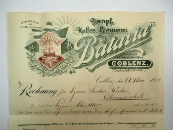 Batavia Dampf Kaffee Brennerei Coblenz Koblenz Rechnung 28.Mai 1904