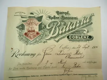 Batavia Dampf Kaffee Brennerei Coblenz Koblenz Rechnung 28.Sept. 1904