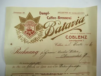 Batavia Dampf Kaffee Brennerei Coblenz Koblenz Rechnung 5.Juli 1906