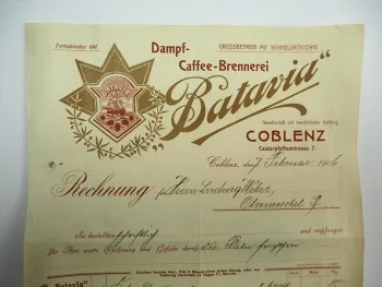 Batavia Dampf Kaffee Brennerei Coblenz Koblenz Rechnung 7.Febr. 1906