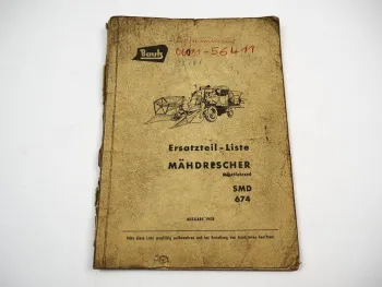 Bautz SMD 674 Mähdrescher Ersatzteilliste Ersatzteilkatalog 1958