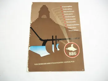 BBG Pflüge Anbaugeräte Programm DDR VEB Bodenbearbeitungsgeräte Leipzig ca 1953