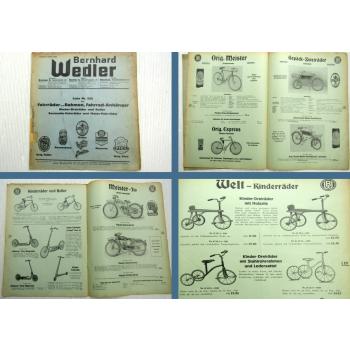 Bernhard Wedler Fahrräder Rahmen Dreiräder Roller Motor-Fahrräder Katalog 1939