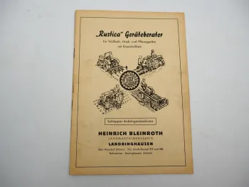 Bleinroth Rustica Schlepper Anhängemaschine Betriebsanleitung Ersatzteilliste