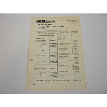 Bosch Service Liste für John Deere Lanz 500 Schlepper 1010 Laderaupe 1965