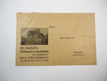 Briefumschlag Dr. Aschoffs Schwanen Apotheke Bad Kreuznach 1930